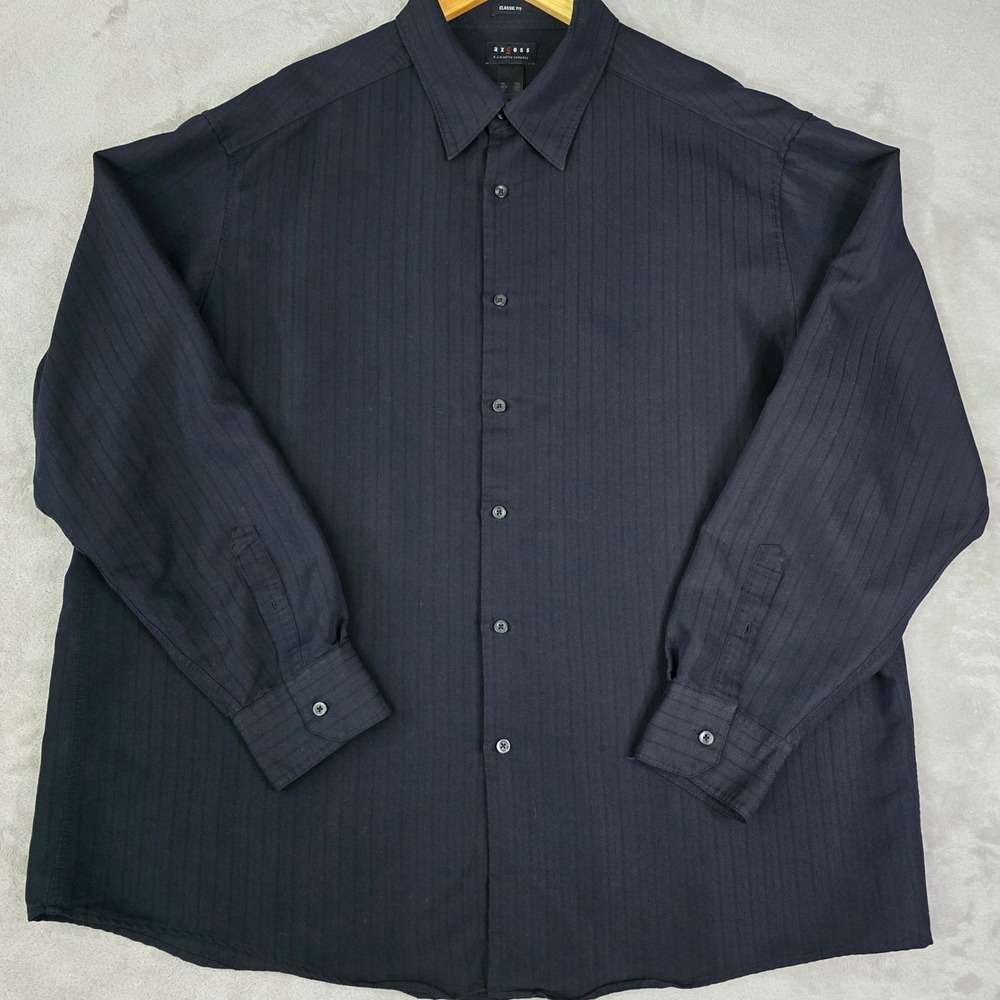 Axcess Mens Black Textured Stripe Button‎ Down Shirt XXL Classic Fit